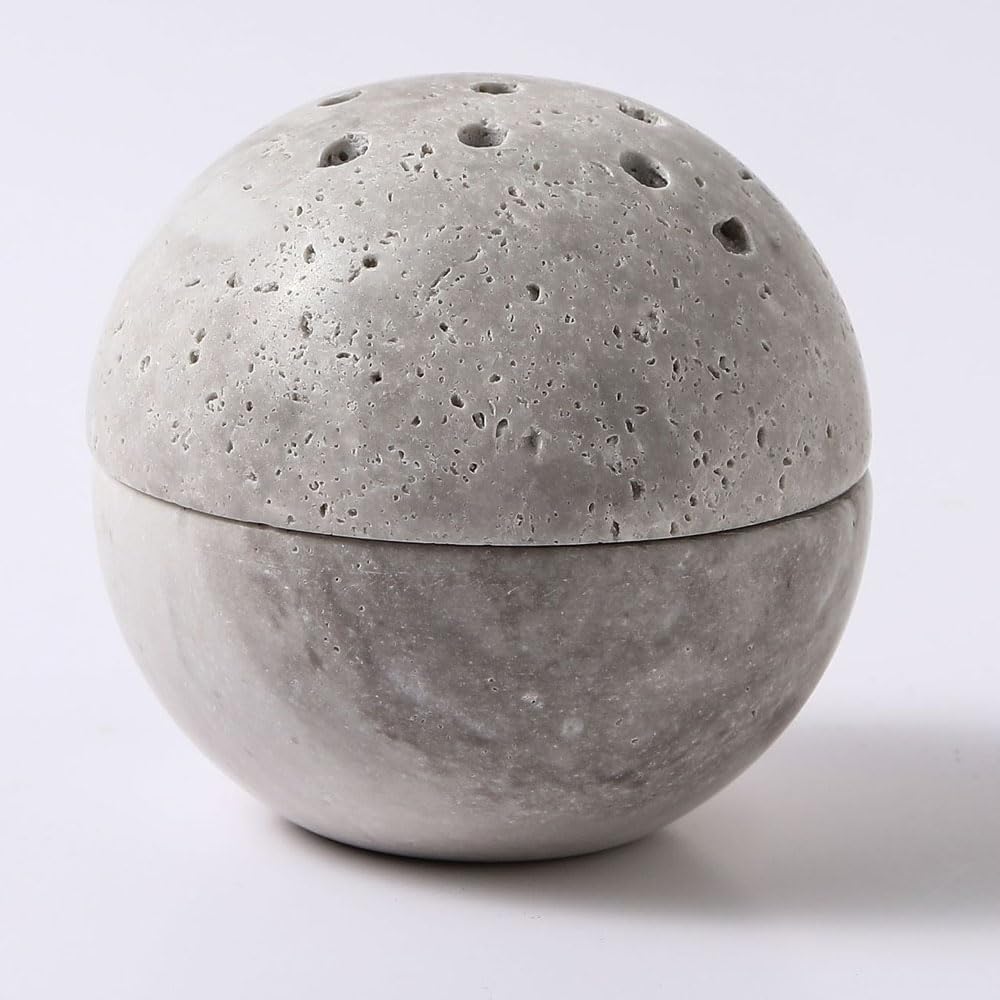 Decorative Marble Stone Incense Holder Sphere, 3.9 inch, 9 Holes, Minimalist Design for Room, Kitchen, Meditation (Gray)