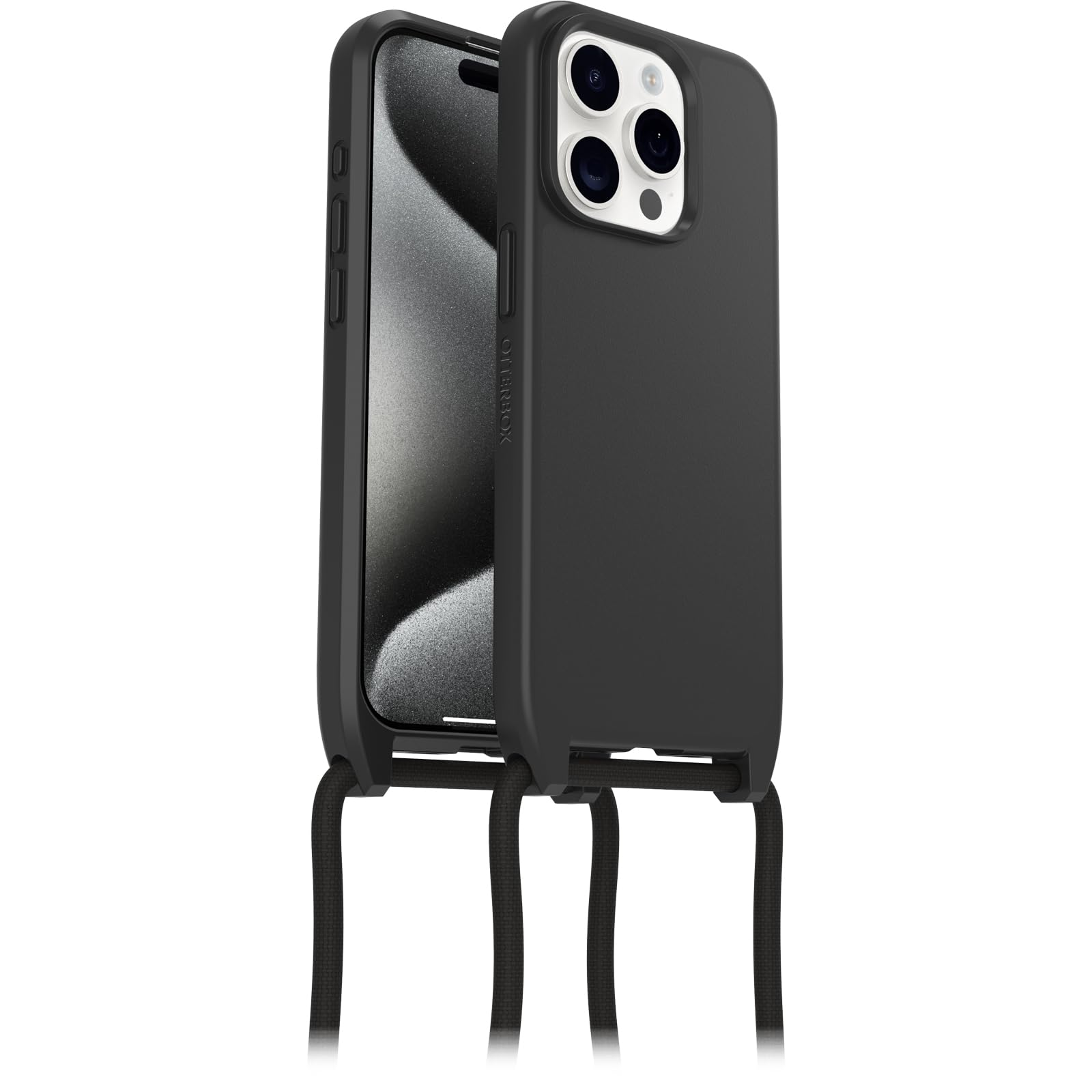 Otterbox Cover React Necklace con MagSafe per iPhone 15 Pro, sottile, resistente a shock con cordino a collana, adattabile e intercambiabile, testata a norme MIL STD 810G, Nero