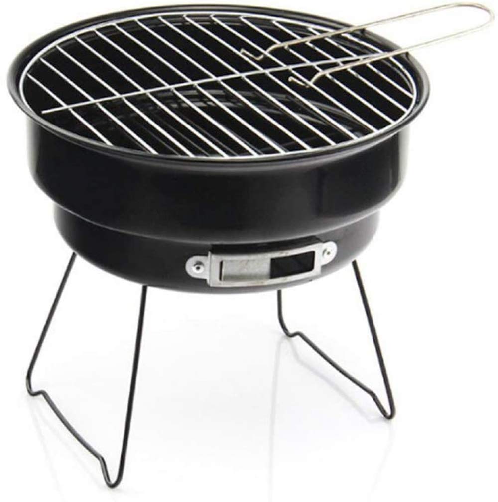 Parrilla de barbacoa plegable redonda portátil Parrilla de barbacoa de carbón Mesa de barbacoa de picnic pequeña y liviana con nevera y bolsa de transporte Fácil de limpiar para acampar