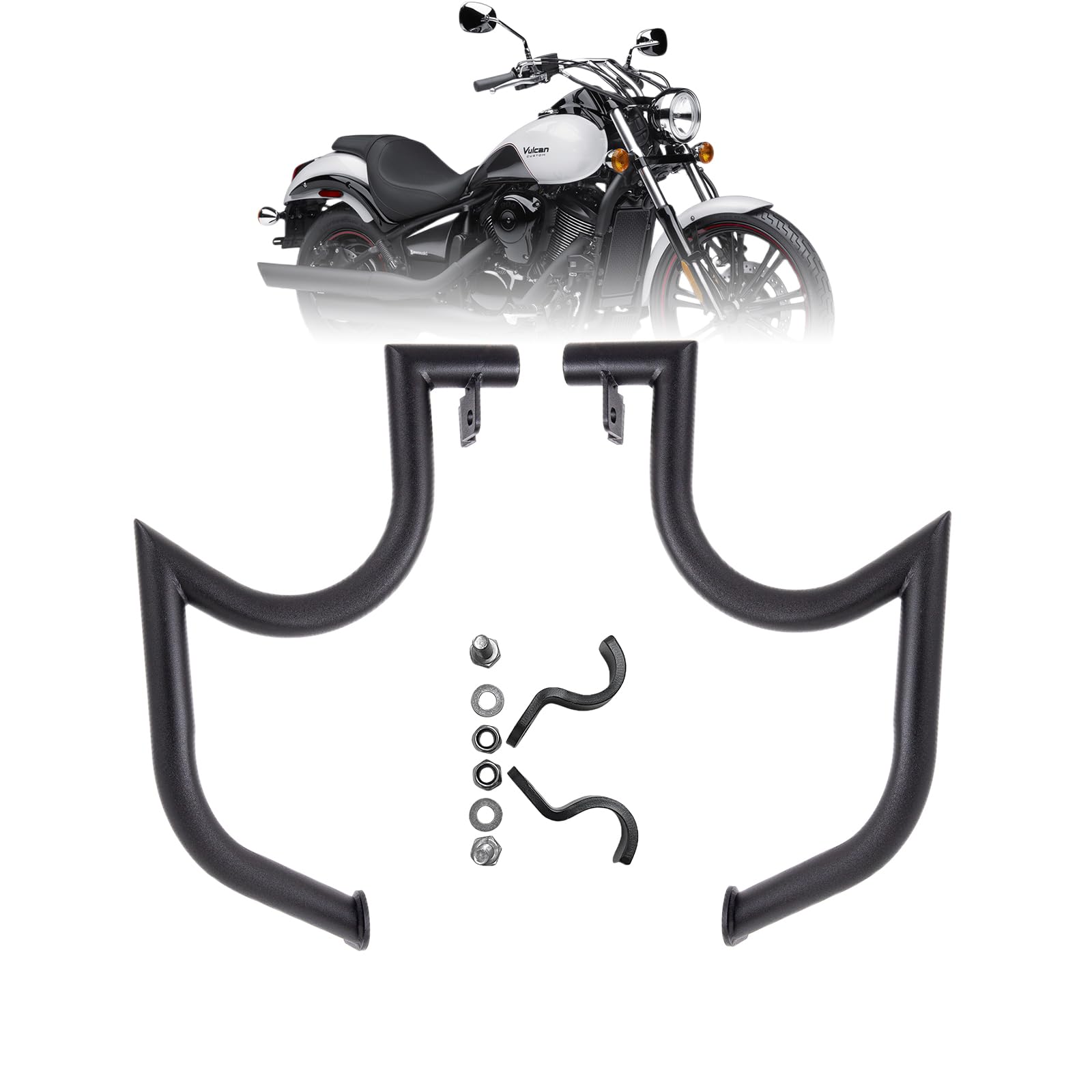 Kinglemc Protezione motore Highway Crash Bar per Kawasaki Vulcan 900 VN900 Classic Custom 2006-2019 (stile baffi, nero)