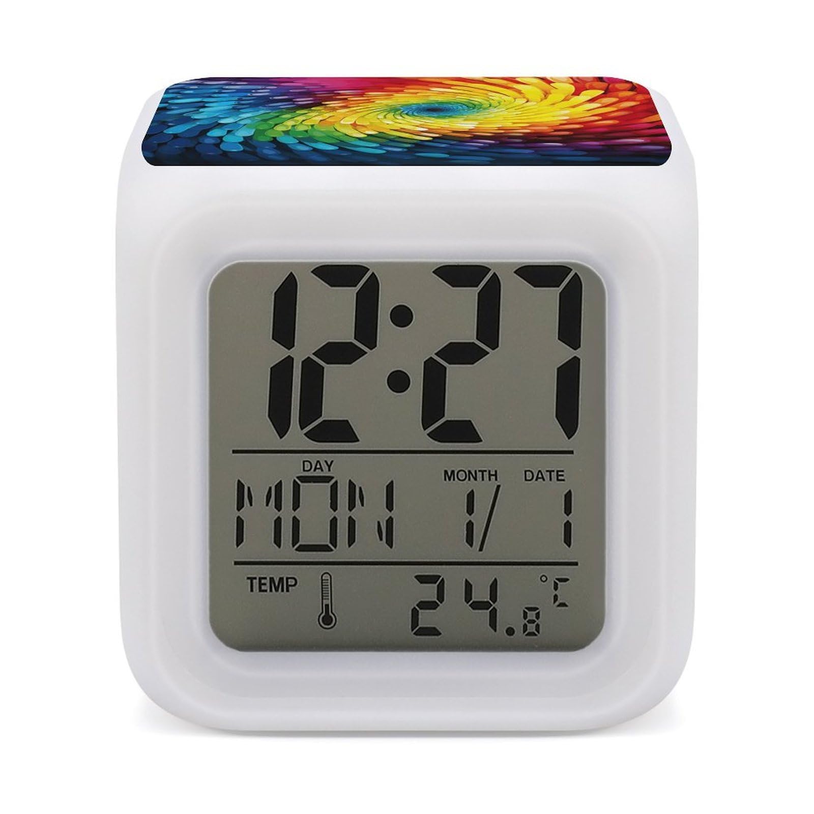 Reloj despertador digital con cambio de color y diseño arcoíris para mesita