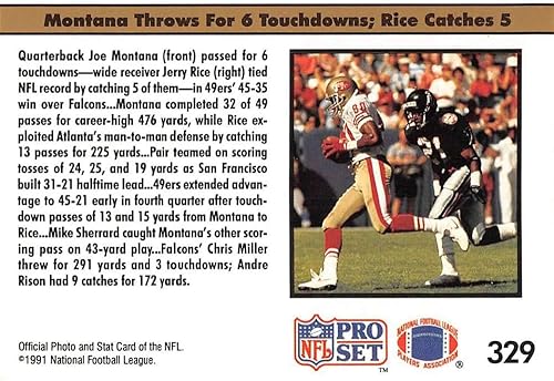 Miniatura 2 de 1991 Pro Set Football #329 Joe Montana/Jerry Rice San Francisco 49ers The Official Trading Card of the National Football League (NFL)