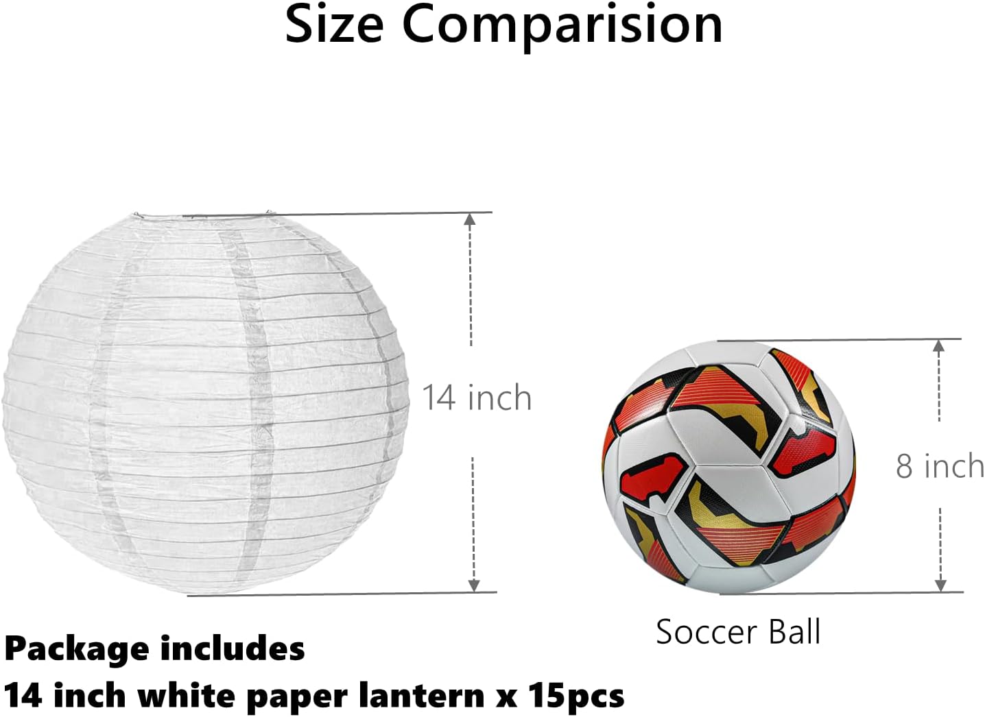 15pcs White Paper Lanterns Hanging Ball Lanterns for Birthday Wedding Bridal Baby Shower Art Class Home Outdoor Indoor Party Decoration (14 inch)