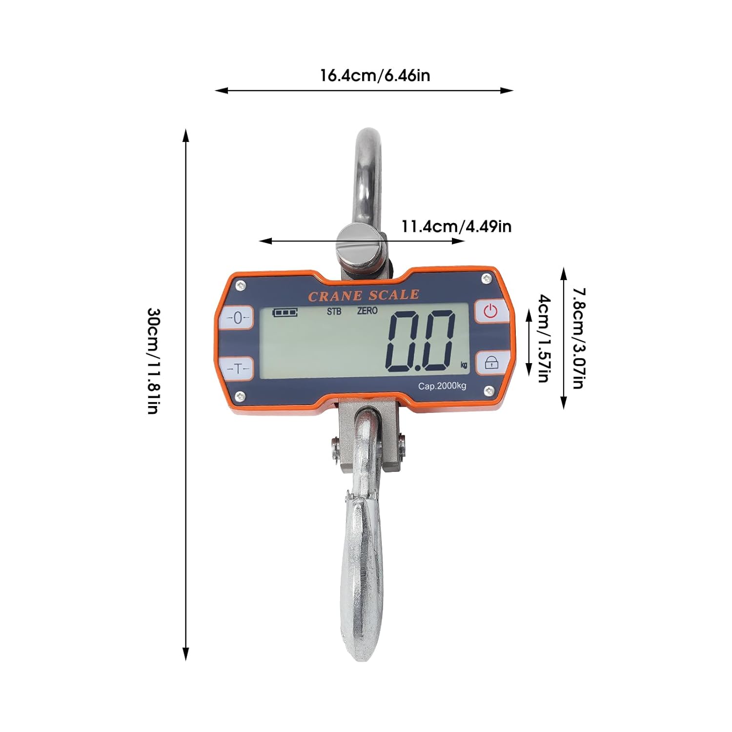 Digital Crane Scale, 2 Ton Digital Hanging Crane Scale with Remote Controller, Heavy Duty 4400lb/2000kg Industrial Electronic Scale, Portable Big Hoist Wild Game Scale kg/lb/N (4400lbs Orange)