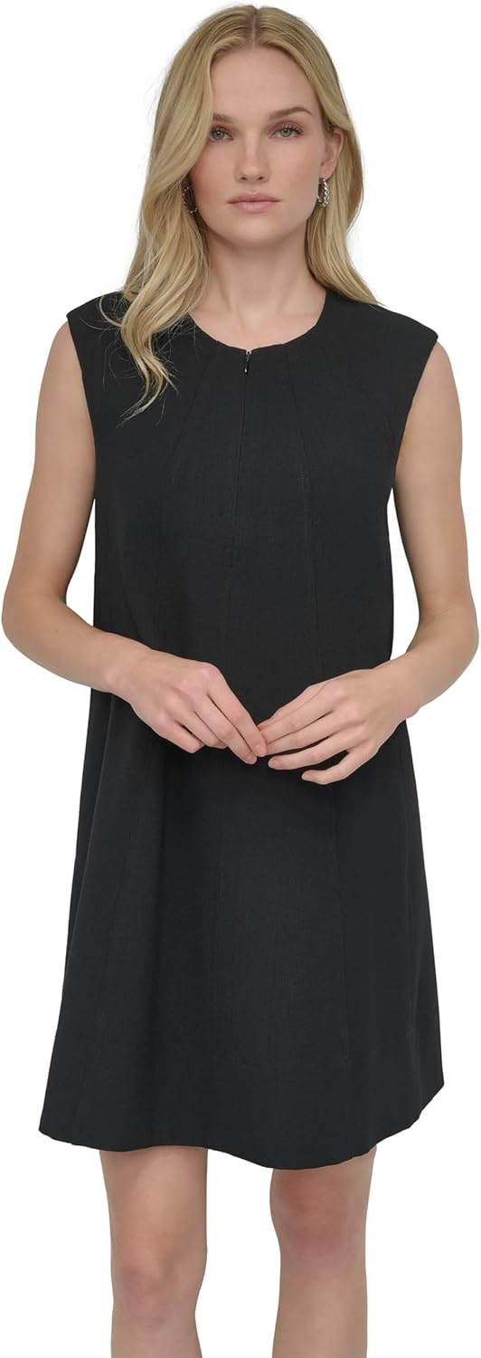 DKNY Women's Sleeveless Jewel Neck Zipper Front Unlined Mini Dress