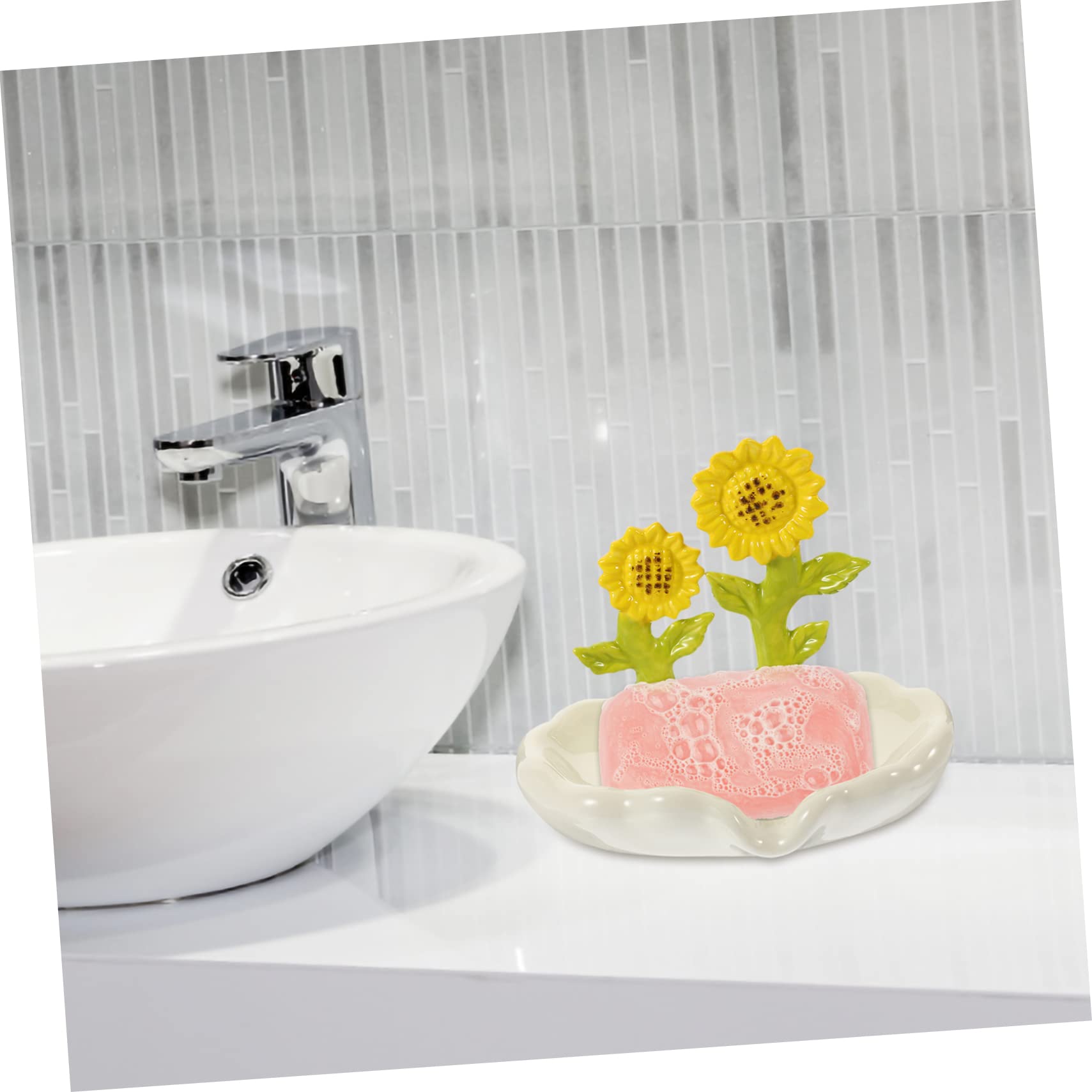 Jabonera de Cerámica Forma de Flor, Color Blanco, para Baño