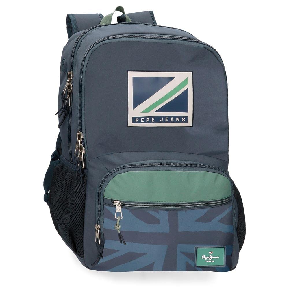 Pepe Jeans Tom Mochila Escolar Doble Compartimento Adaptable a Carro 15,6" Azul 33x46x17 cms Poliéster 25,81L