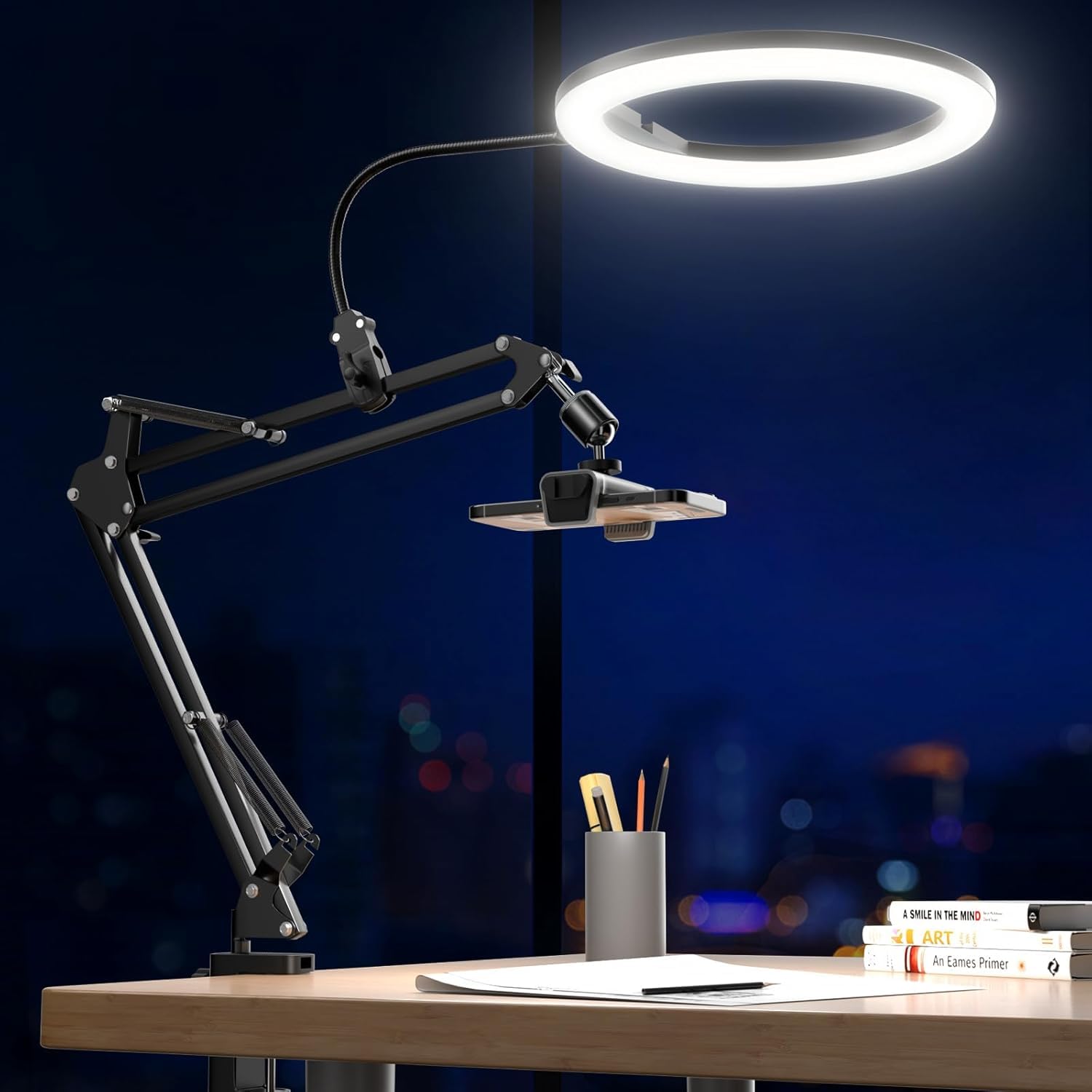 UBeesize Treppiede per cellulare con luce ad anello, 10", per video alimentari | Tubo flessibile treppiede per cellulare con luce ad anello per tavolo con treppiede per YouTube, TikTok, Live Stream, cucina