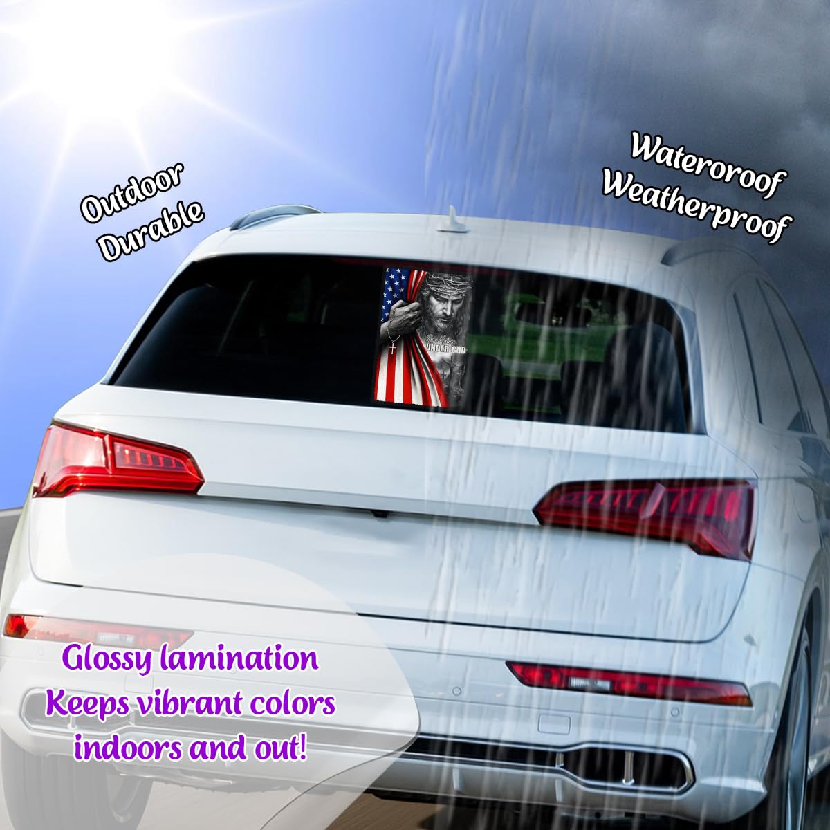 Naklejka samochodowa Premium One Nation Under God Jesus amerykańska flaga – chrześcijańska patriotyczna winylowa naklejka na okno, religijny Jezus naklejka na samochód ciężarowy SUV na tylną szybę