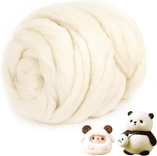 Natural Wool Roving - 8.8 oz Fibre Yarn Roving Needle Felting Wool Hand Spinning for Beginners - Beige