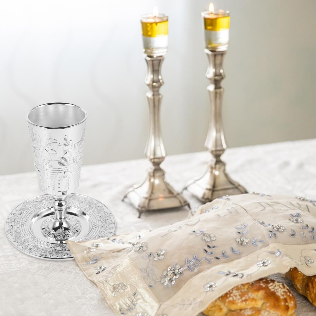 FOMIYES Ensemble Tasse De Kiddouch Et Soucoupe En Alliage De Zinc Pour Shabbat Et FêTes Juives Verre De Kiddouch Shabbat Sacré DéCorations De Vacances JudaïQues CéRéMonie Traditionnelle