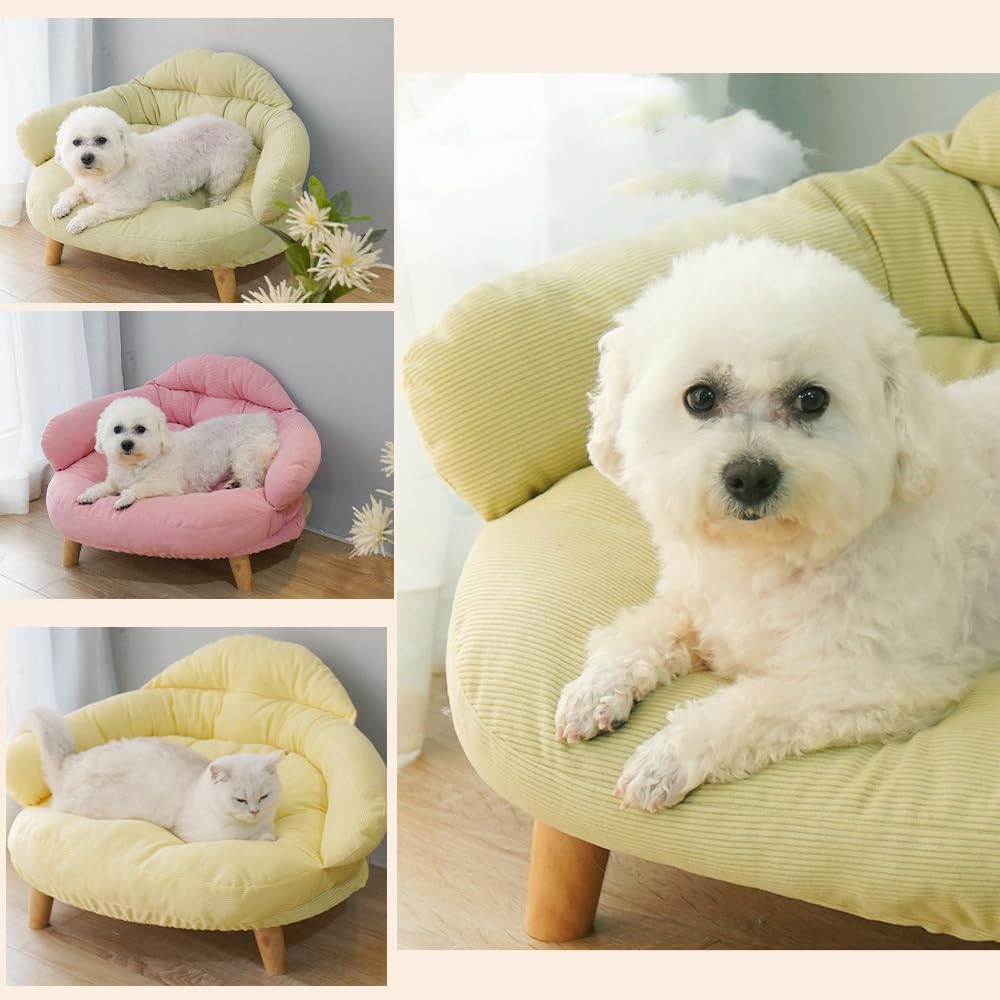 Elevated Cat Bed Sofa,Cat Sofa Chair,Raised Cat Dog Stool Bed with Sturdy Wood Legs Pet Chair, Plush Pet Bed Couch, Dog Sofa Couch,Round Warm Kennel Soft Puppy Sofa for Small Dog Kitten (Q, Small)
