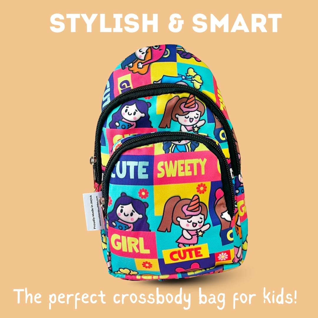 Cots and Cuddles 1pc Girl Print Colourful Cross body Bags for Boys and Girls Kids School, Picnic, Return Gifts, Office