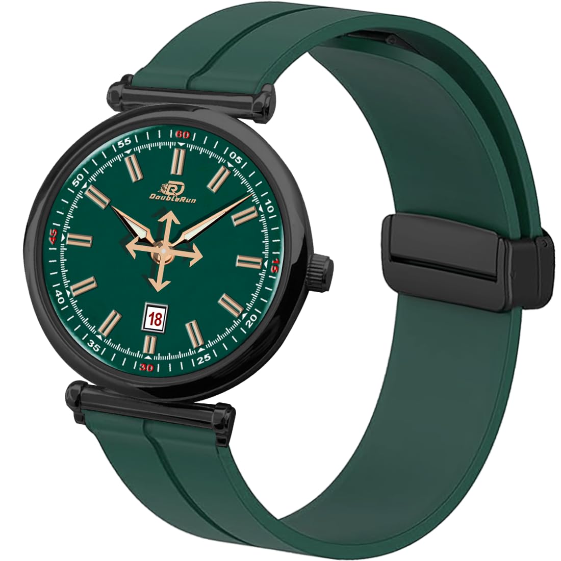 DOUBLERUN Black Case Date Function Silicone Magnet Buckle Strap Analog Watch for Men (Green) (B0DFLW4VM9) Amazon Price History, Amazon Price Tracker