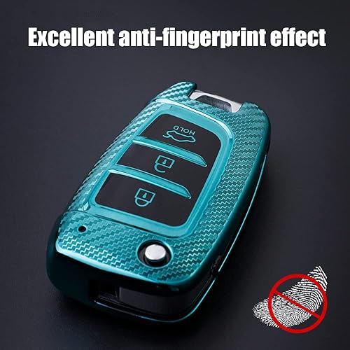 Miniatura 4 de HIBEYO Funda para llavero de automóvil con textura de fibra de carbono de TPU con llavero para Hyundai Elantra Solaris Tucson I30 Ix35 Genesis Santa