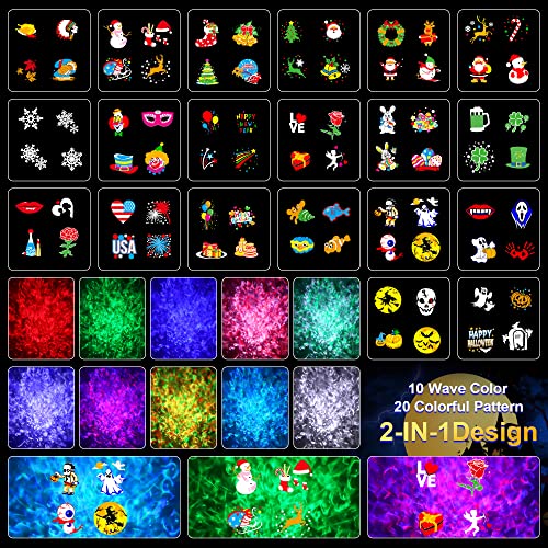 Holiday Projector Lights Outdoor, Halloween Lights With Remote, 30 Hd Slideshows (3D Ocean Wave & Patterns) For Alloween Christmas Valentines Holiday Birthday Party Landscape Decorations #TOP2