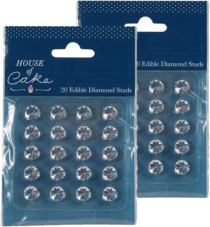 10mm (2pack 20 ) Jelly Diamond House of Cake Mini Edible Jelly Diamond Studs - Clear 2 Packs (20 pcs/Pack ) -Each Stud is 10mm Across