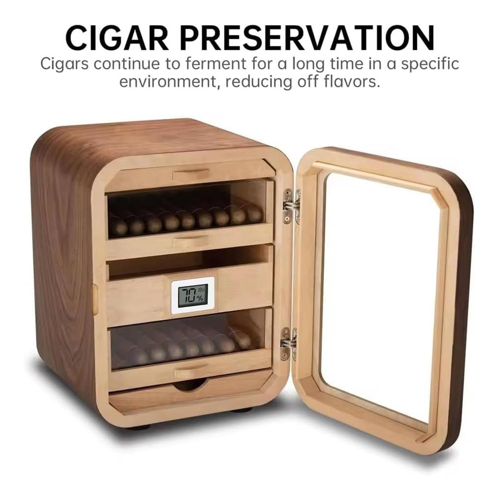 Armadio Humidor per sigari con umidificatore integrato,termometro e igrometro,Capacità 110 sigari,Circolazione dell'aria a 360°,Regalo per gli amanti dei sigari,B