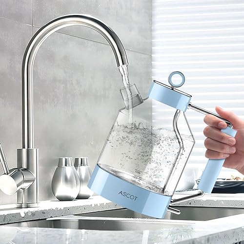 Miniatura 5 de ASCOT - Hervidor eléctrico de vidrio de 1.5 L, 1500 W, calentador de té retro y caldera de agua caliente, sin plástico, sin BPA, inalámbrico, con