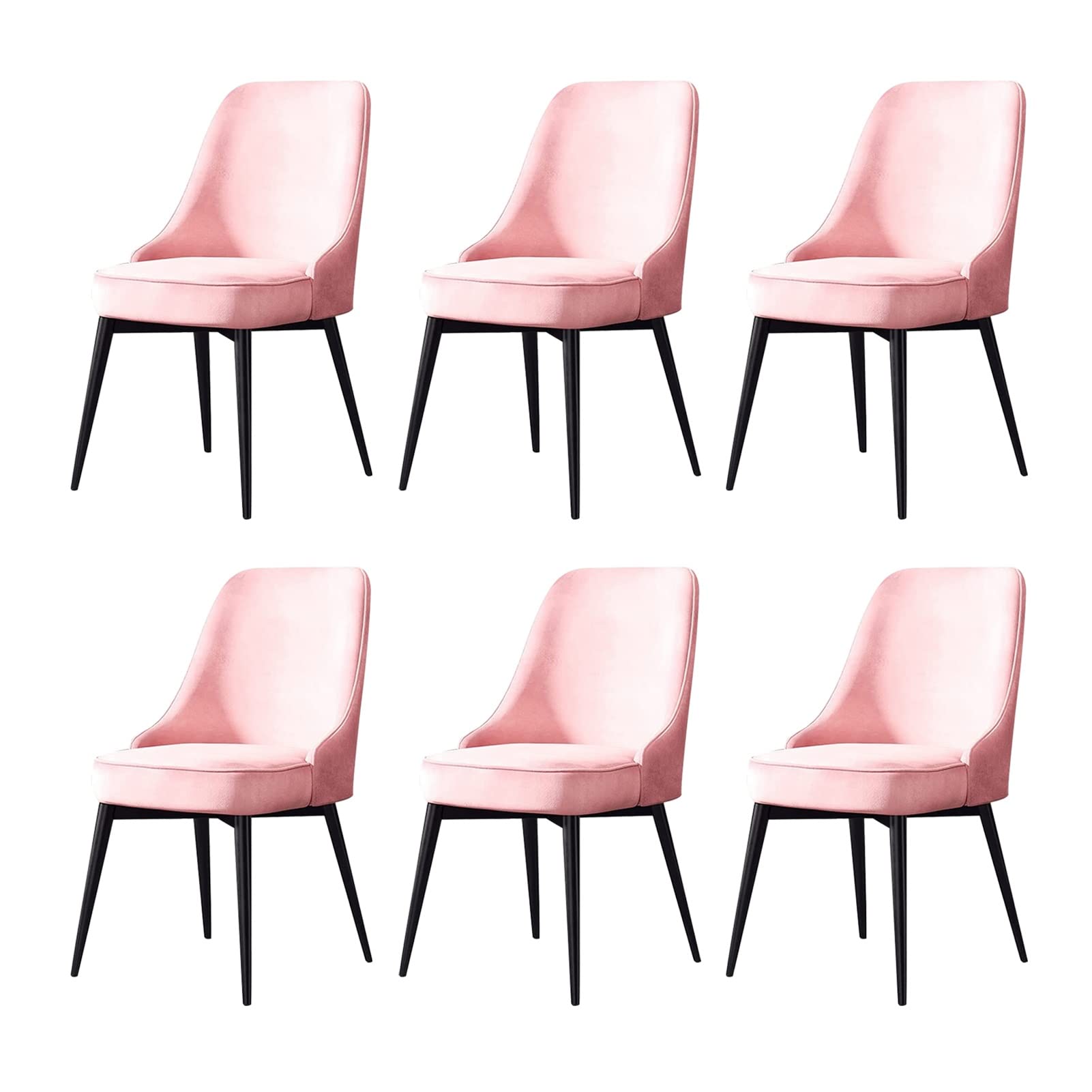 SJIALEN Velvet Dining Chairs Set of 6, for Office Living Room Bedroom Makeup Chair with Black Legs Kitchen Lounge Chairs Kitchen Chair (Color : Pink, Size : Black feet)