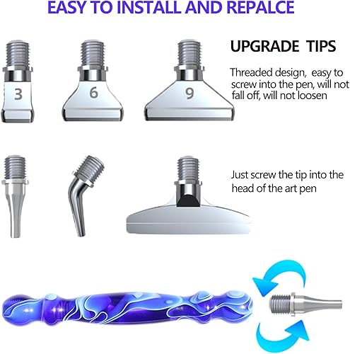 Miniatura 4 de 14 piezas Juego de bolígrafos para pintura de diamante con puntas de rosca de metal, un bolígrafo de arte de diamante, 6 puntas, 6 arcillas de