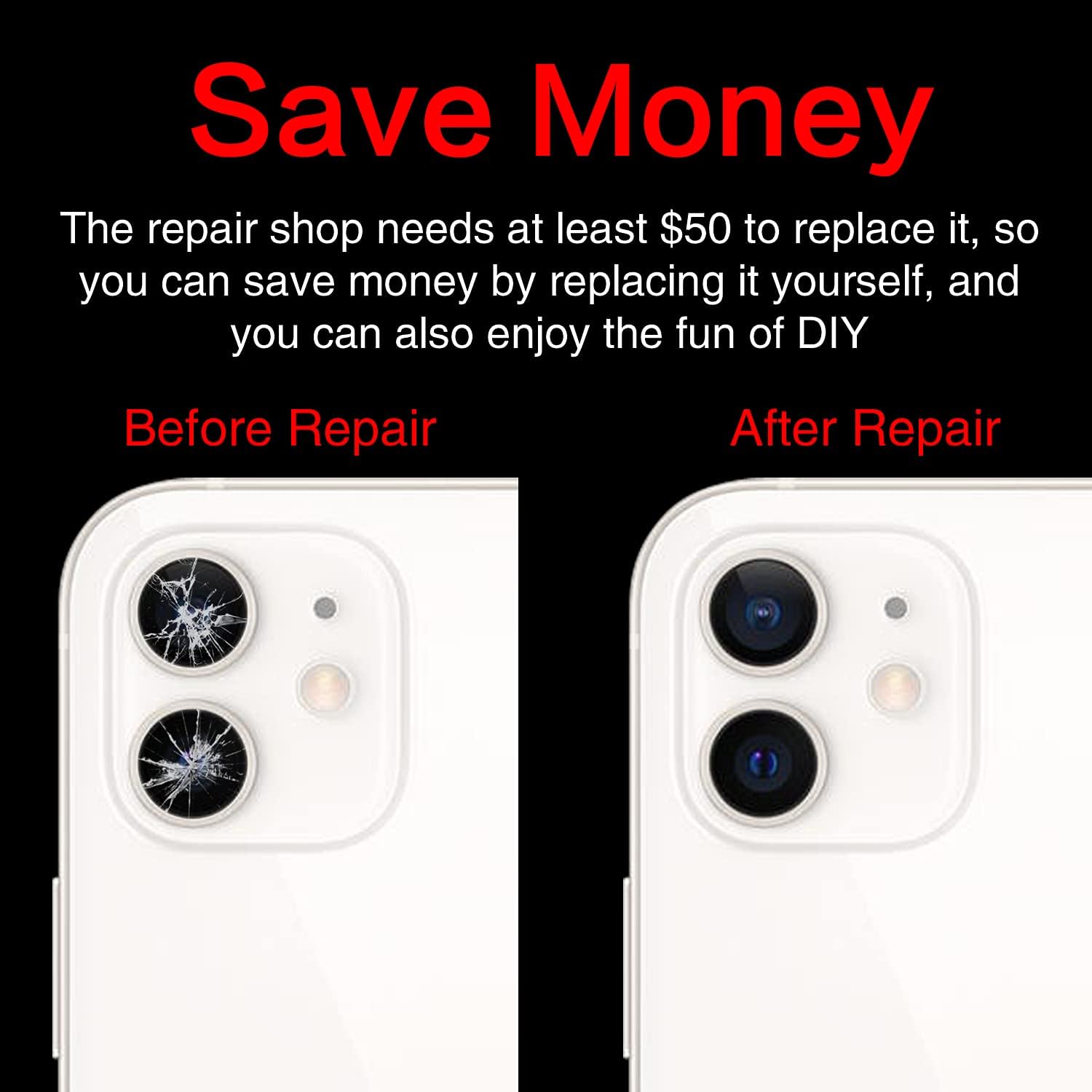ASDAWN 2PCS Back Camera Lens Glass Replacement for iPhone 12 & 12 Mini, Standard Prime Lens with Nano Coating, Glass Construction, Lightning Mount