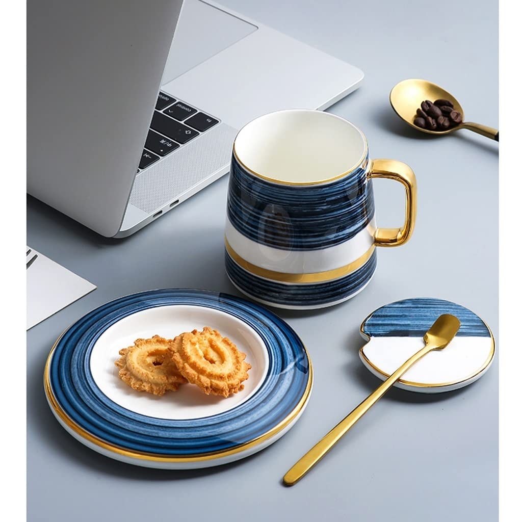 Kubek do kawy - kubek do picia ceramiczny kubek z pokrywką i łyżeczką kubek do kawy na mleko filiżanka do herbaty duża pojemność kubek biurowy odpowiedni do domu kuchni biura 335 ml