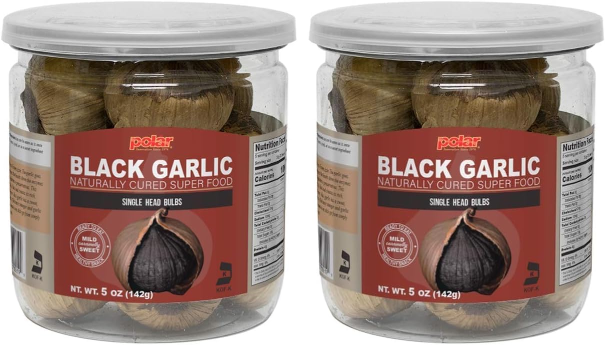 MW Polar Whole Black Garlic, Whole Bulbs, Easy Peel, All Natural, Healthy Snack, Ready to eat, Chemical Free, Kosher Friendly, 5 Ounce (Pack of 2)