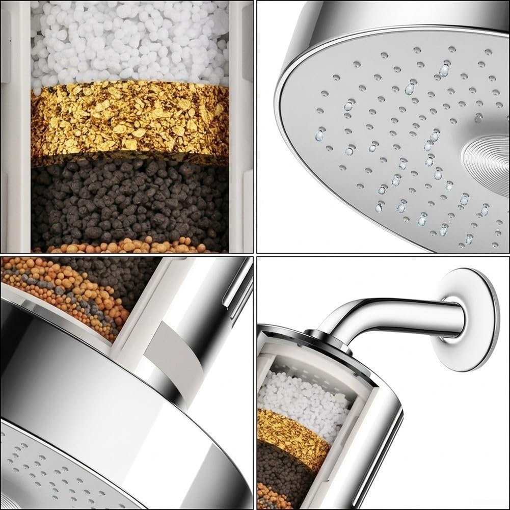 Cabezal para ducha Alta Presión con para filtro 6 Modos Ahorro Agua(Black)