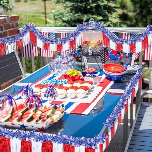Image of Meonum 10 Pcs 4th of July Parade Float Decorations, American Flag Float Fringes and Patriotic Tinsel Garlands, Red White Blue Garland for Independence Day Memorial Day Decoration (American Flag)