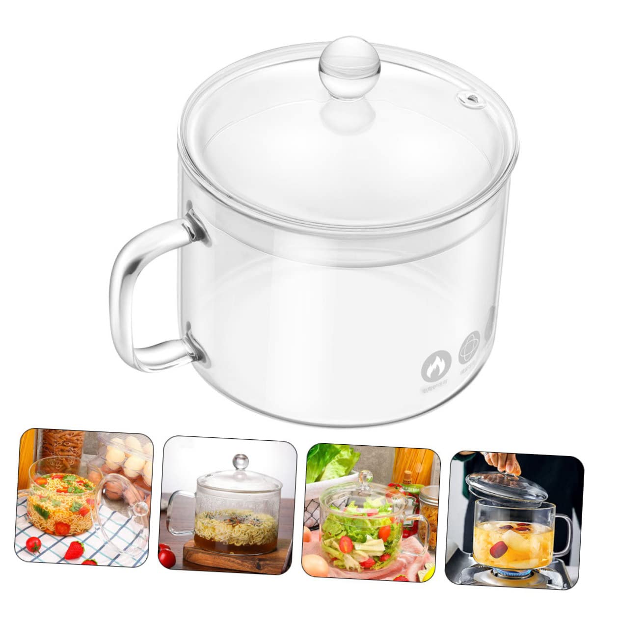 Olla de Vidrio para Fideos Tapa y Asa, Gran Capacidad | Vidrio Plata, Calentamiento Seguro, Formato para Noodles y Comida de Ñiño