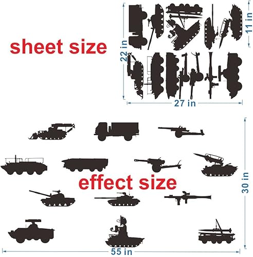 Miniatura 2 de Calcomanías de pared para vehículos militares, calcomanías de PVC extraíbles con tanque, lanzacohetes, APC y coche de reconocimiento, arte de pared