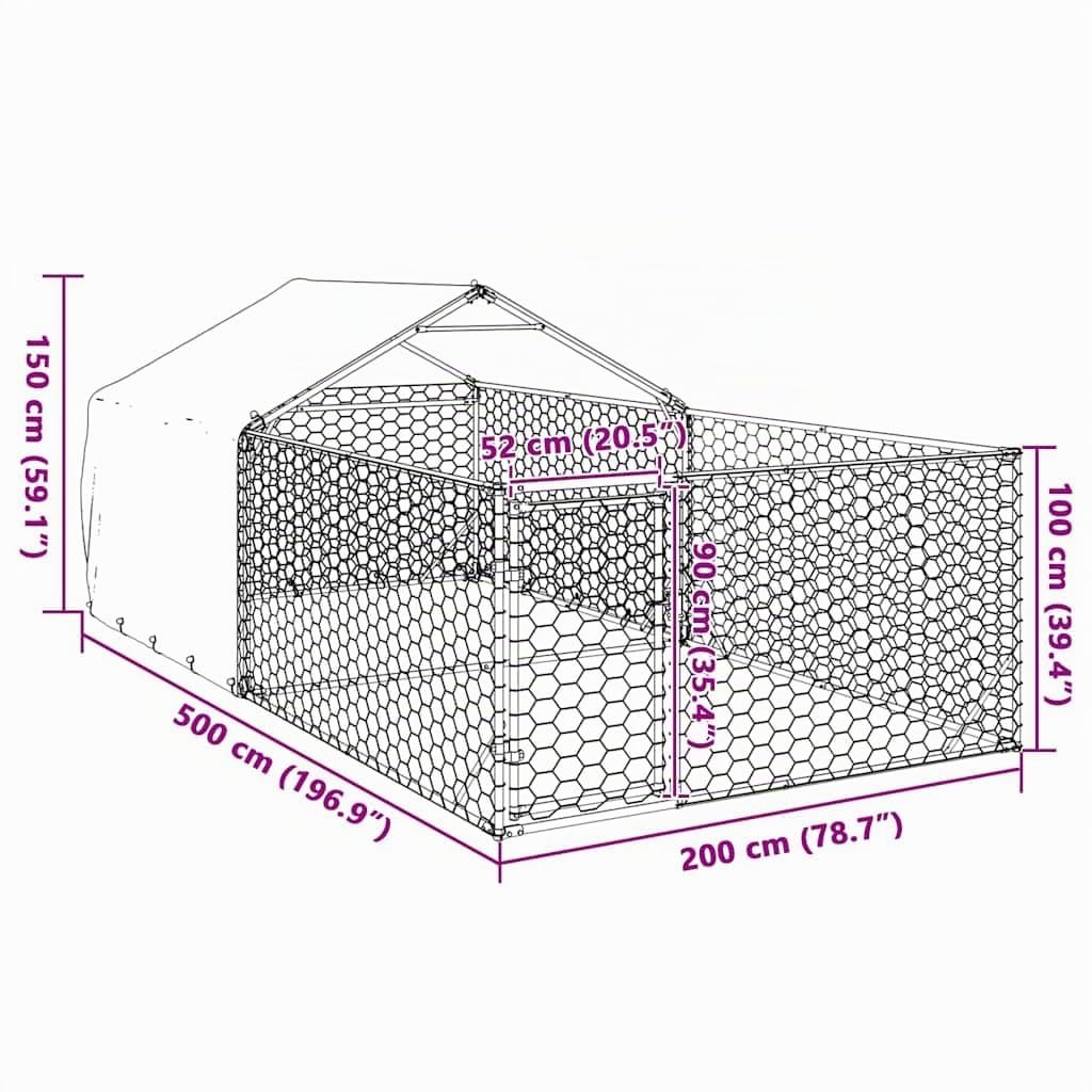 vidaXL Cuccia per Cani da Esterno con Recinto 5x2x1,5m Acciaio Zincato, gabbia per cani all'aperto, gabbia per cani di grandi dimensioni, canile coperto