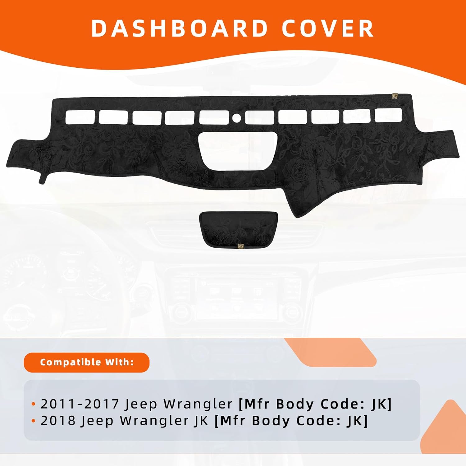KEYOOG Dashboard Cover Dash Mat Fit for Je-ep Wrangler JK 2017-2011 (for JK Body Code),Car Dash Board Mat Anti-Glare Carpet,Non-Slip Pad Sunshield Protector (Flannel)