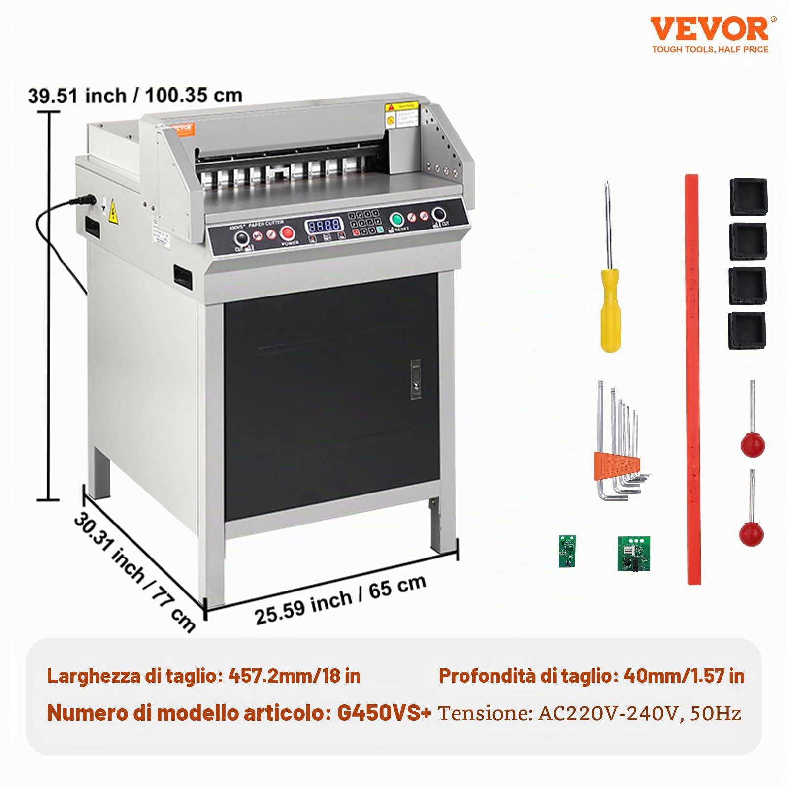 VEVOR Taglierina per Carta Elettrica, Taglierina per Carta da Ufficio Taglio max. 450mm Taglio min. 50mm Spessore Taglio 40mm, Macchina Taglierina per Carta Ufficio Posizionamento Luce a Infrarossi