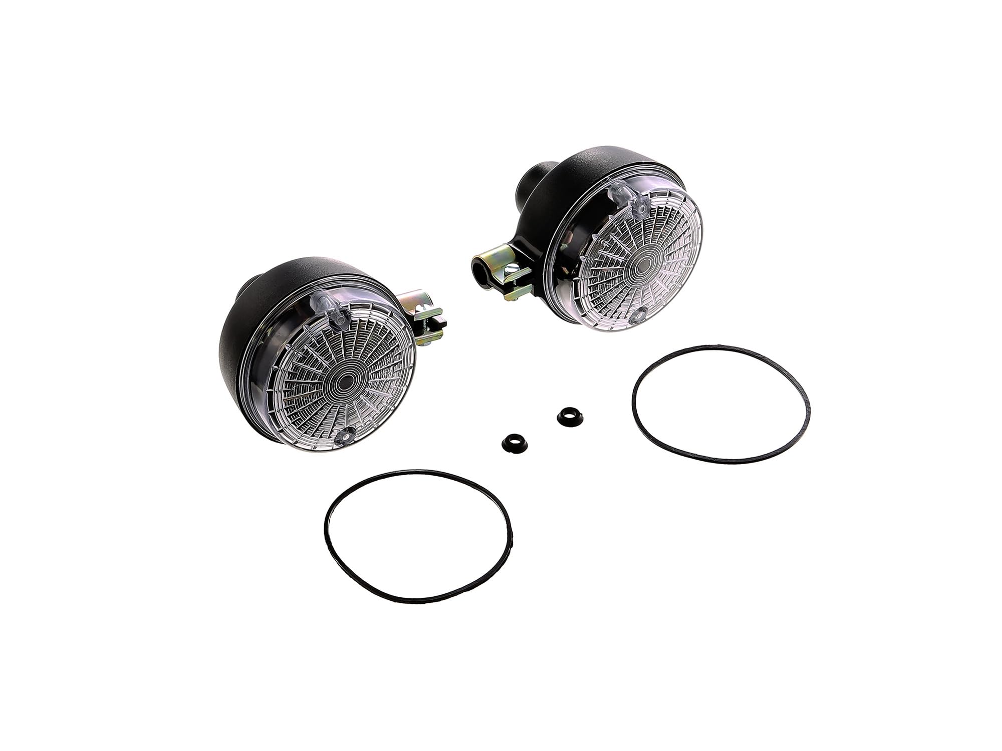 AKF Set: 4 weiße Blinker rund, komplett inkl. Blinkerträger verzinkt - für Simson S50, S51, S70