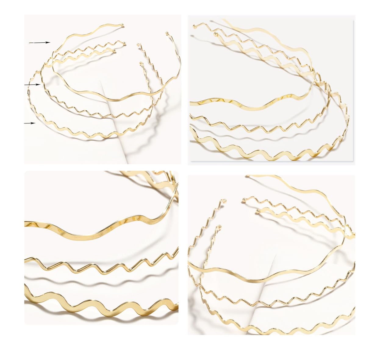 3 Stück Gewellte Haarreifen Aus Metall - Stirnbänder Für Damen & Herren