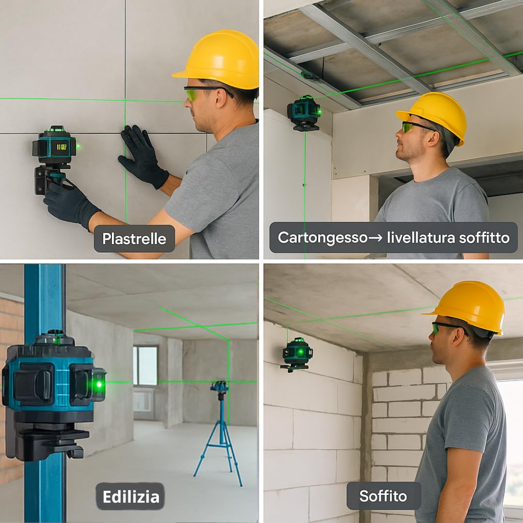 Livella Laser 16 Linee Verde 4x360° Dealix con Cavalletto 1 m, Staffa Magnetica, Base a 3 Punte – Kit Autolivellante Professionale per Edilizia, Cartongesso, Piastrellisti, Pareti, Controsoffitti