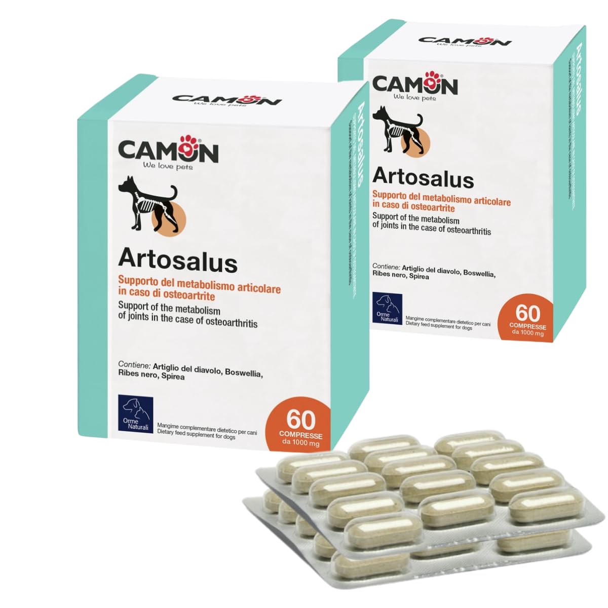 Artosalus mangime complementare per Cani e Gatti. Offerta Multipack. Due Confezioni da 60 compresse cad.