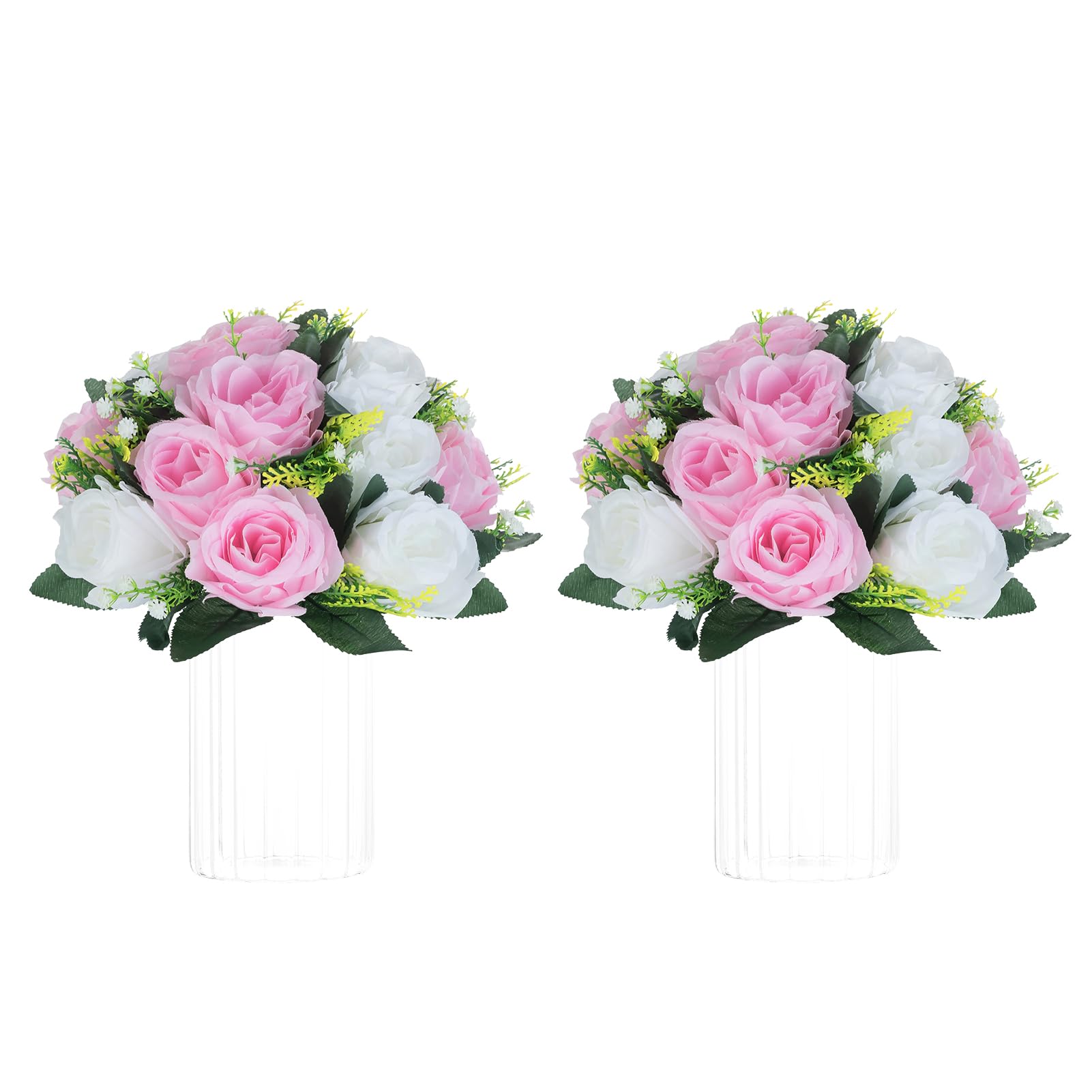 Photo 1 of NUPTIO Flower Centerpieces for Wedding Tables: Pink & White Artificial Flower Ball Arrangement for Weddings Party - 2 Pcs Fake Floral Rose for Birthday Bridal Shower Decorations