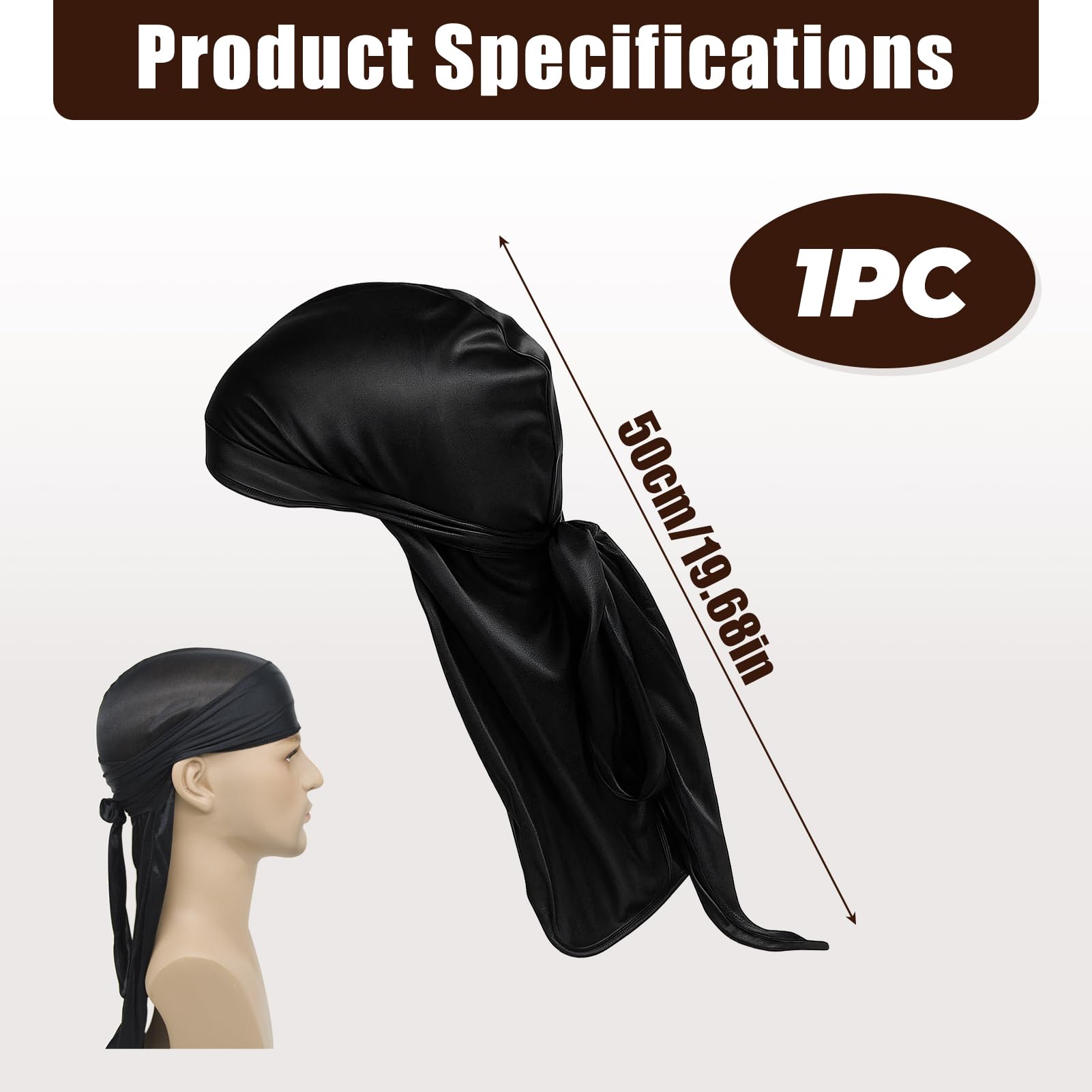 Durag De Seda Gorro De Onda Elástico Bandana Transpirable Secado Rápido Negro