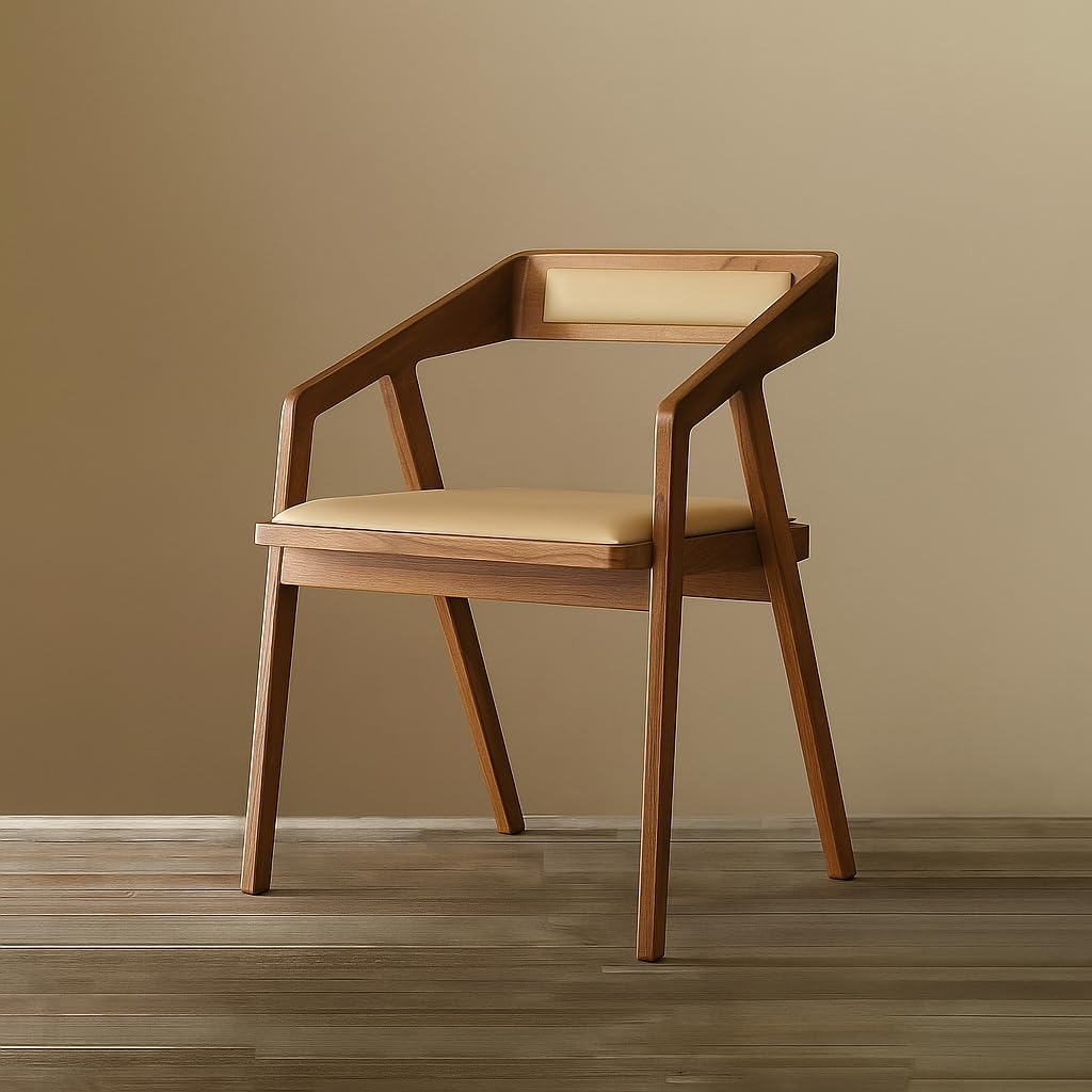 Furniture Solid sheesham Modern Wooden Dining Chair with Arms, Upholstered Cushioned Seat, Natural Finish seat Color Off (Cream)-image-38