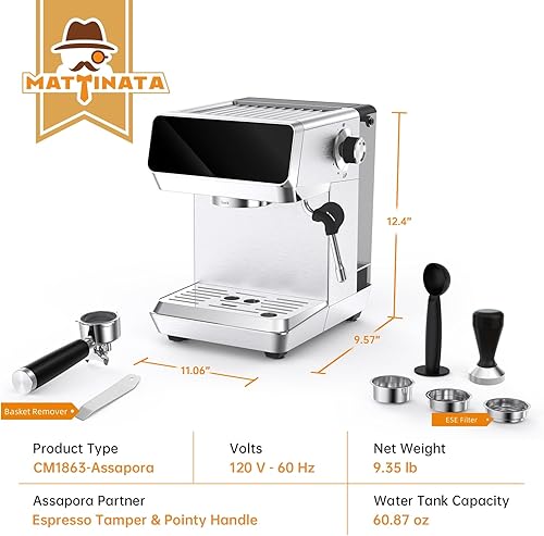 Miniatura 7 de MAttinata Máquina de café expreso de 20 bares, cafetera espresso con espumador de leche profesional, varita de vapor para capuchino y café con