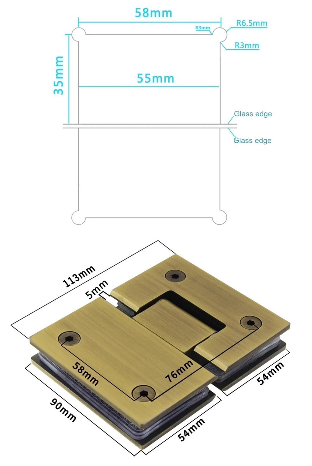 Bisagra de puerta vidrio for baño acero inoxidable