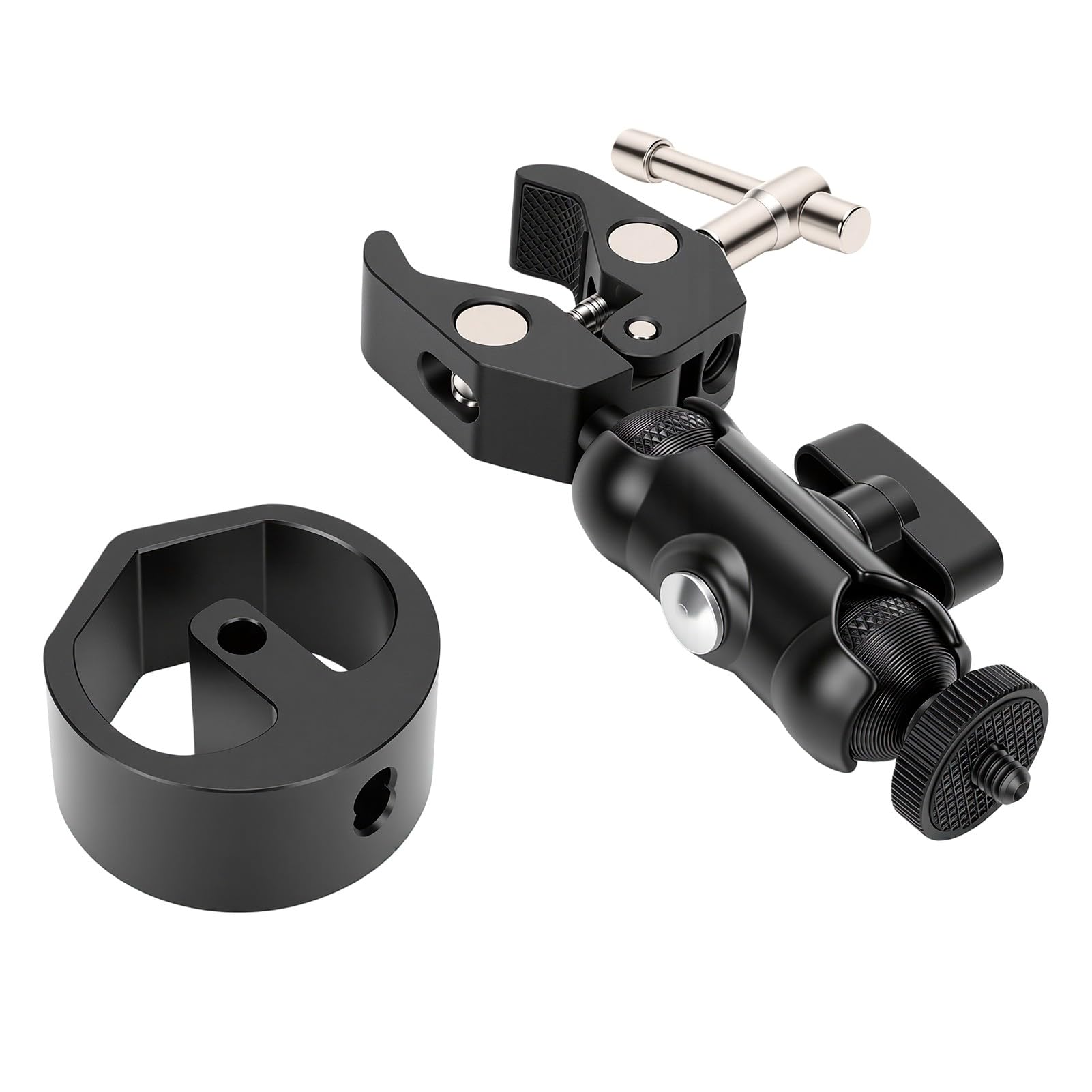 Supporto per Morsetto Satellitare, Filettatura 1/4"-20 e Regolabile a 360° | Anodizzato CNC, Blocco Antioscillazione, Lega di Alluminio, Impugnatura da 0,6" a 1,57", Supporto Satellitare per Barca