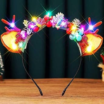 Catery Light Up Christmas Headbands Reindeer Antlers Headband Christmas Hair Accessories for Women