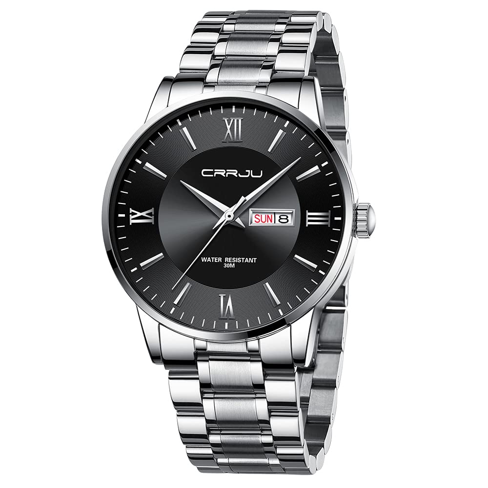 Orologi da uomo di lusso CRRJU Orologi al quarzo in acciaio inossidabile alla moda con data automatica e bracciale in acciaio luminoso