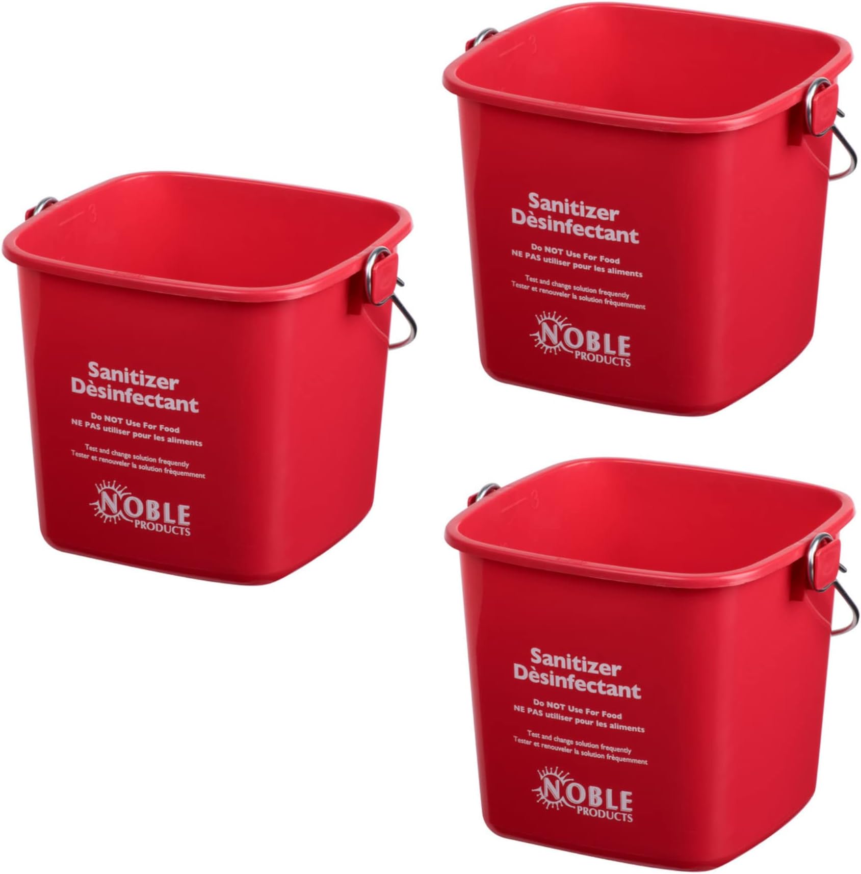 Red Small Sanitizing Buckets for Cleaning -3 Quart Sanitizing Cleaning Pail - Set of 3 Square Sanitizing Plastic Bucket
