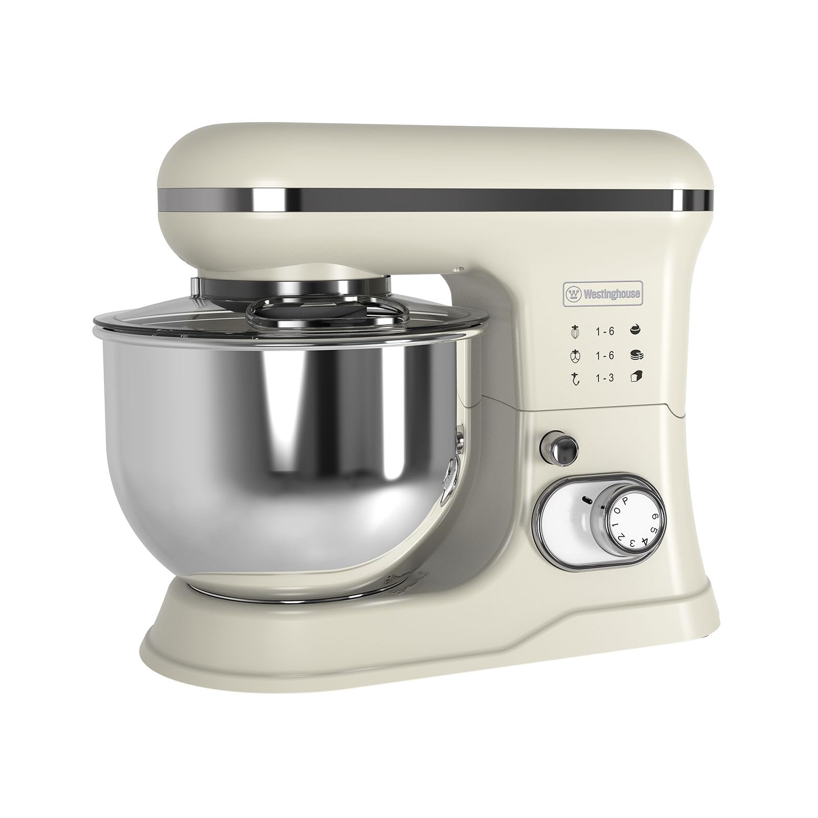 Batidora de pie Westinghouse Retro - 1200 W - Robot de cocina con bol de 5 l - Robot de cocina - Batidora de cocina - Procesador de alimentos - Beige