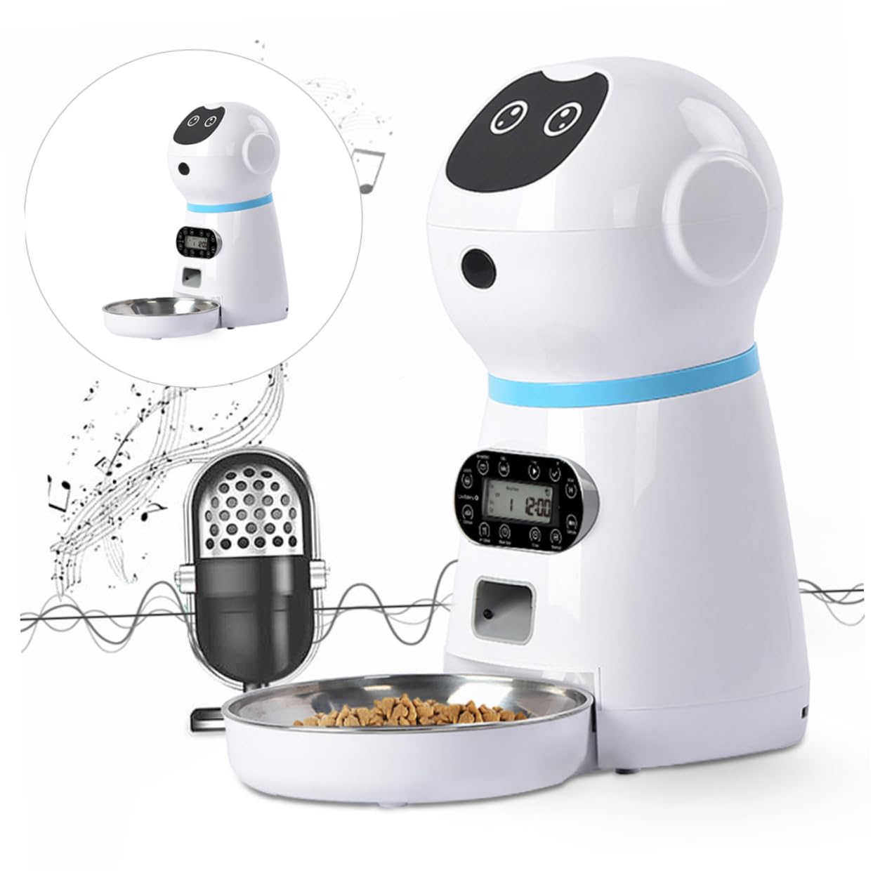 Yardwe Comedero Automático para Gatos con Temporizador Digital Programable, Capacidad 3.5l, Material Abs y Acero Inoxidable, Adecuado para Uso Doméstico Personal